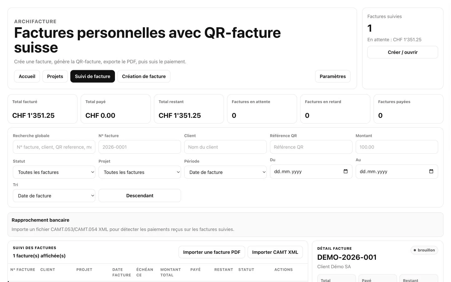Suivi d’une facture fictive dans ArchiFacture